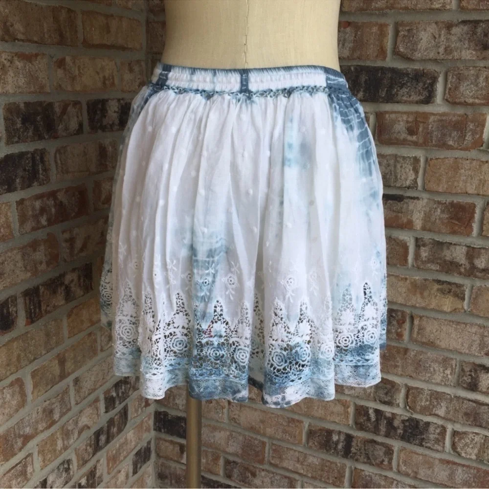 NWT LoveShackFancy Tie Dye Cotton mini Skirt Blue XS